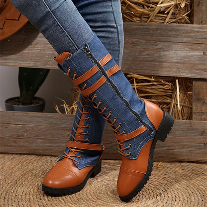 🔥49 % rabatt - Vintage combat boots för damer med snörning och spänne