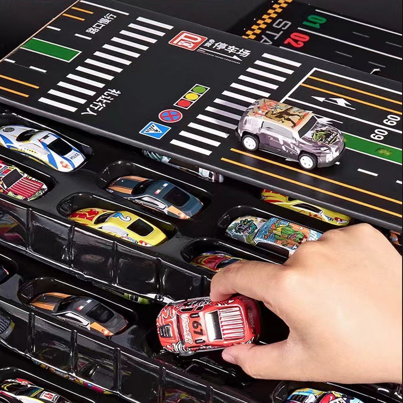 🎄 JULKAMPANJ 60% RABATT! ✨ 48 Minibilar med Inbyggt Garage - Interaktiv Lek med Ljudeffekter och Racerspår för Barn 🚗🎪