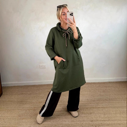 Oversized lång hoodiekjol med fickor för damer