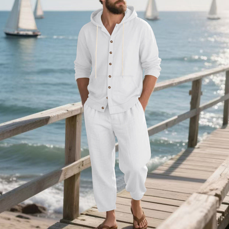 2-delat set för herr med lös långärmad tröja med huva och byxor med vida ben