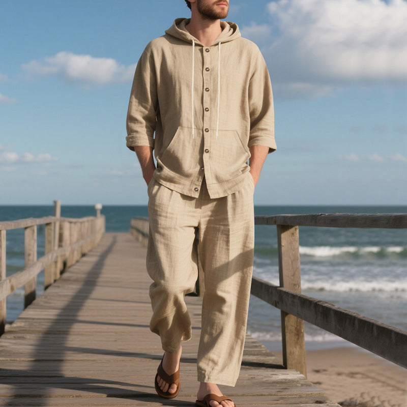 2-delat set för herr med lös långärmad tröja med huva och byxor med vida ben