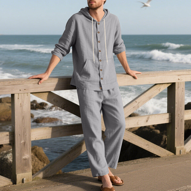 2-delat set för herr med lös långärmad tröja med huva och byxor med vida ben