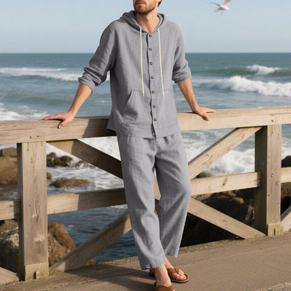 2-delat set för herr med lös långärmad tröja med huva och byxor med vida ben