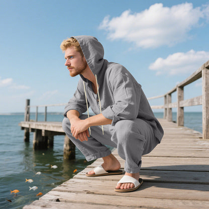 2-delat set för herr med lös långärmad tröja med huva och byxor med vida ben