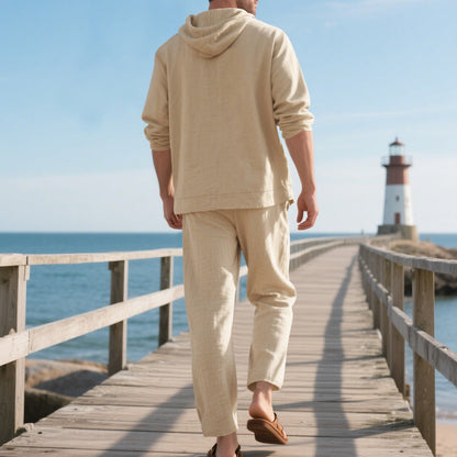 2-delat set för herr med lös långärmad tröja med huva och byxor med vida ben