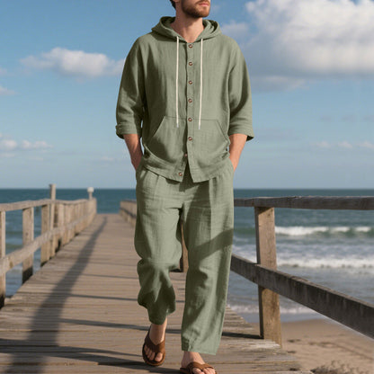 2-delat set för herr med lös långärmad tröja med huva och byxor med vida ben