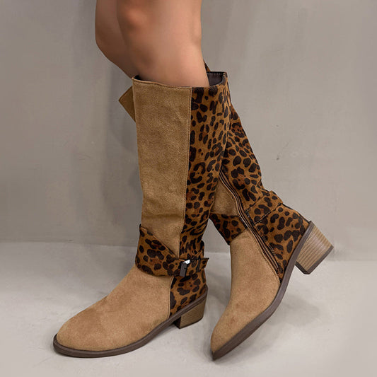 Ridstövlar för damer med leopardmönster