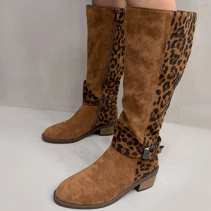 Ridstövlar för damer med leopardmönster