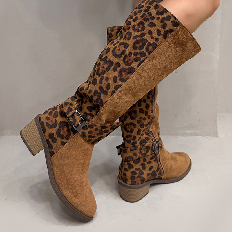 Ridstövlar för damer med leopardmönster