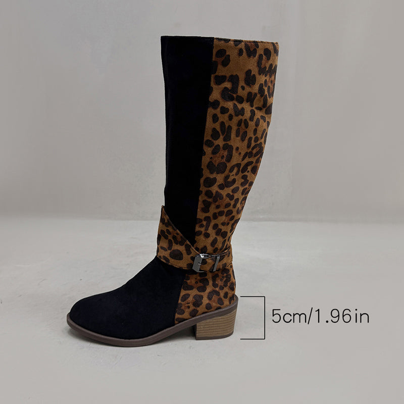 Ridstövlar för damer med leopardmönster