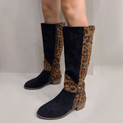 Ridstövlar för damer med leopardmönster