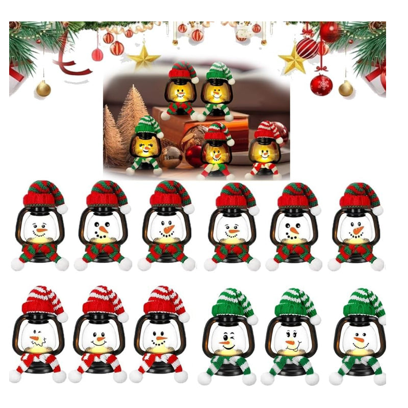 Juldekoration Mini snögubbellykta med mössor och halsdukar