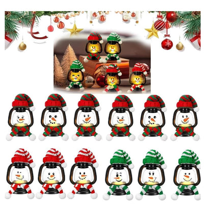 Juldekoration Mini snögubbellykta med mössor och halsdukar