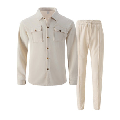 Herrjacka och byxor i våffelmönster med knappar