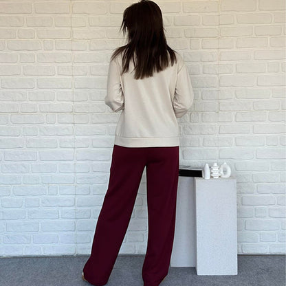 👚👖Fransk stil med färgblockerad stickad kofta och vida byxor