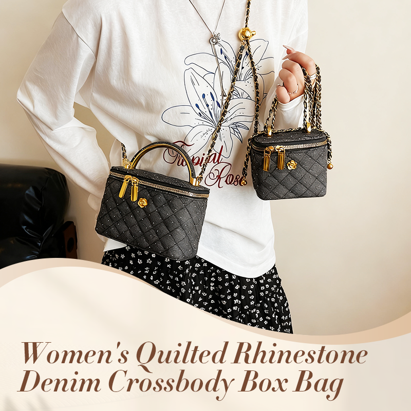 Quiltad crossbody-väska i denim med strass för kvinnor