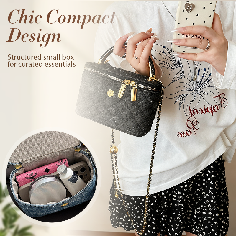 Quiltad crossbody-väska i denim med strass för kvinnor