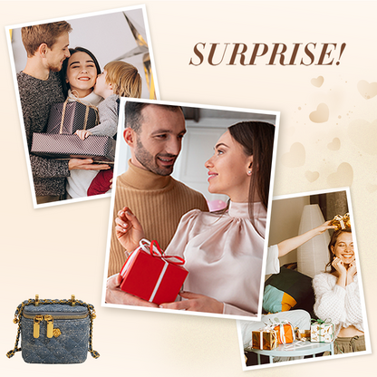Quiltad crossbody-väska i denim med strass för kvinnor