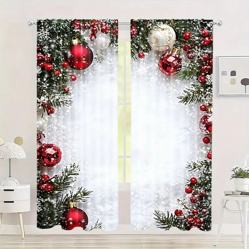 🔥 50 % RABATT! ✨ Set med 2 julgardiner – festliga mönster, enkel installation på standardgardinstång, enkel maskinvård 🎄🏠