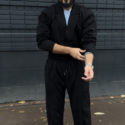 Casual set för män med kavaj och byxor med dragsko