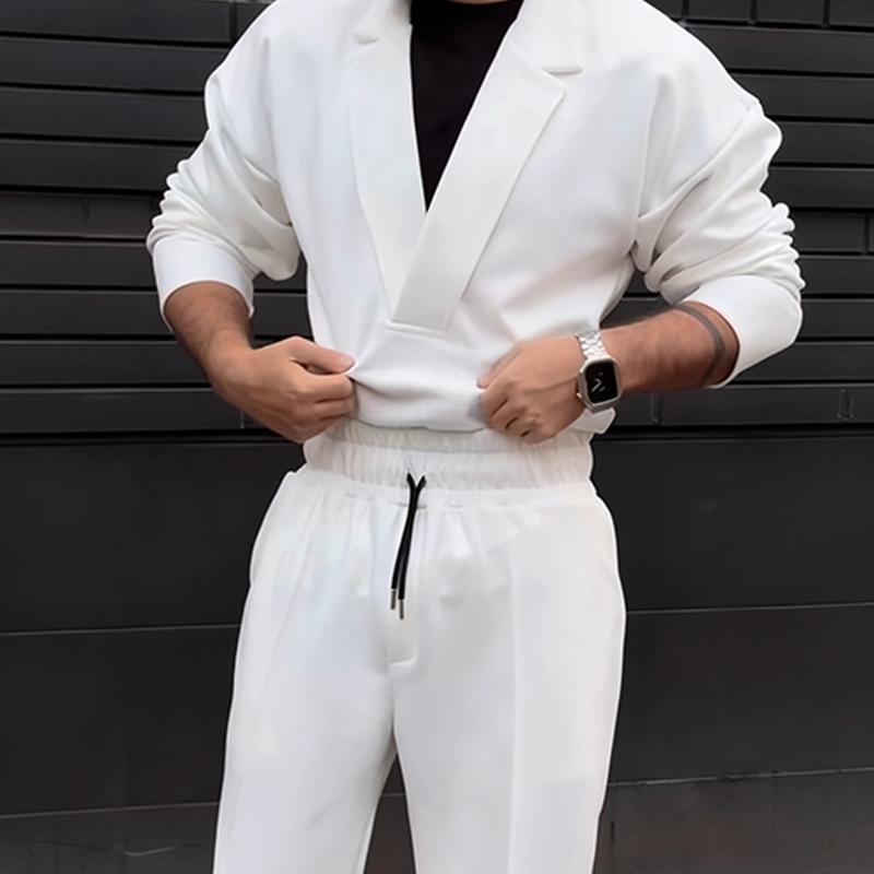 Casual set för män med kavaj och byxor med dragsko