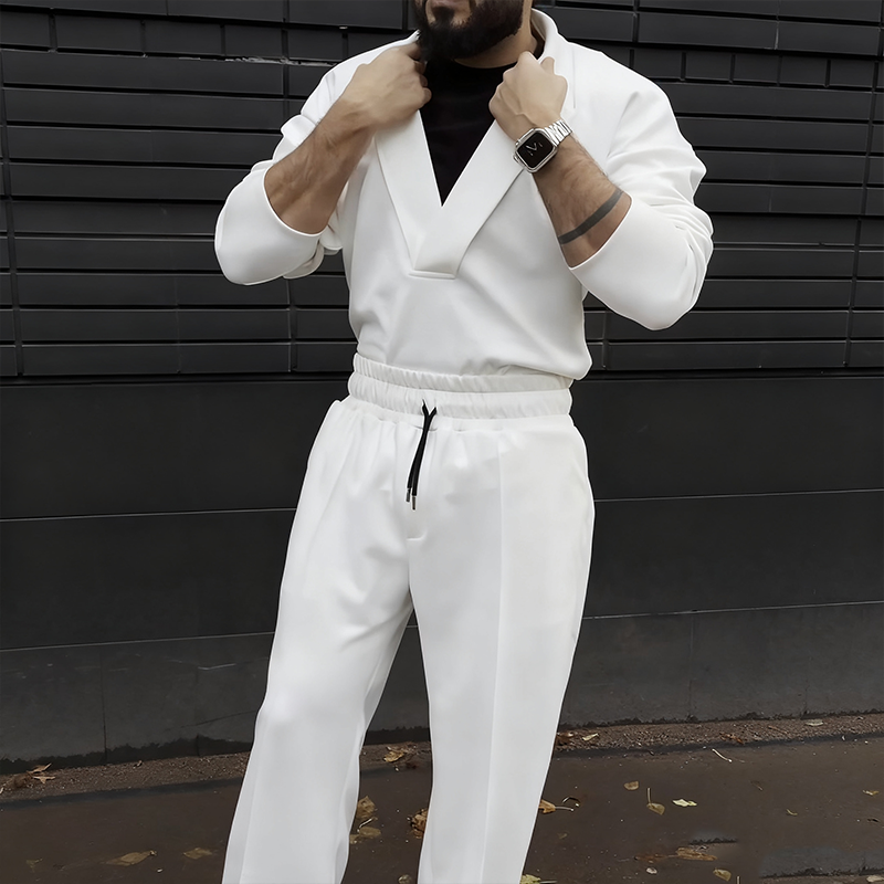 Casual set för män med kavaj och byxor med dragsko