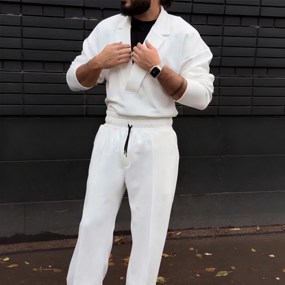 Casual set för män med kavaj och byxor med dragsko