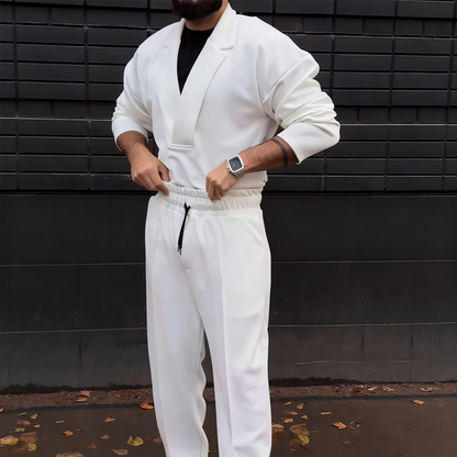 Casual set för män med kavaj och byxor med dragsko