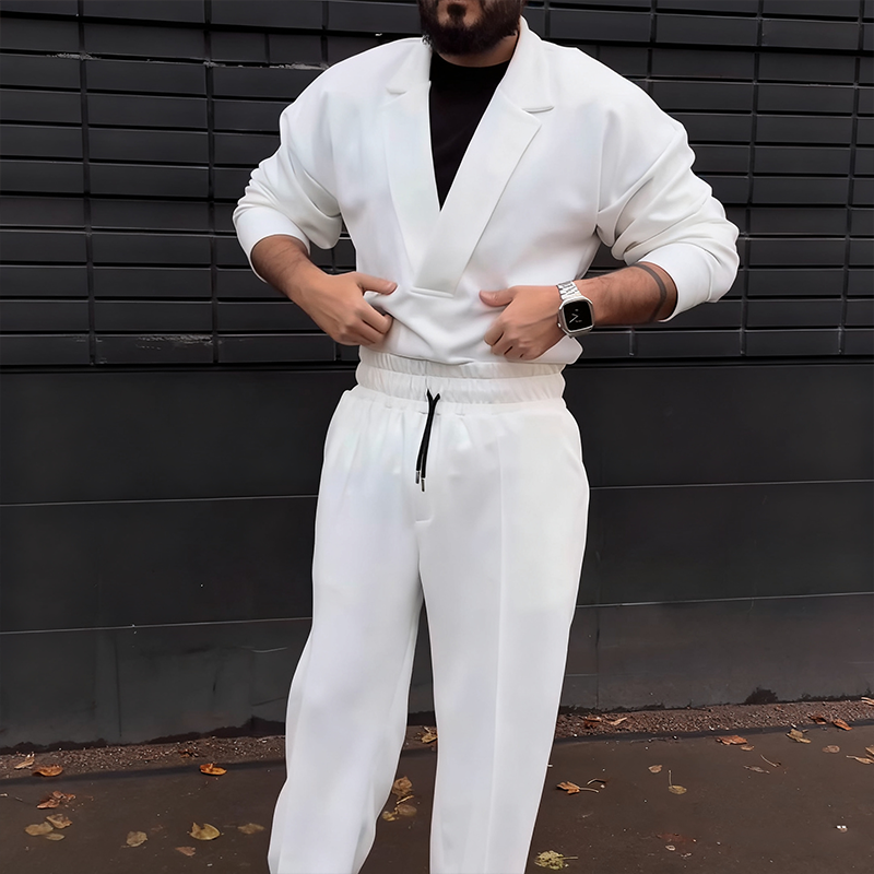 Casual set för män med kavaj och byxor med dragsko