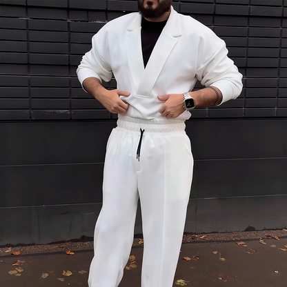 Casual set för män med kavaj och byxor med dragsko