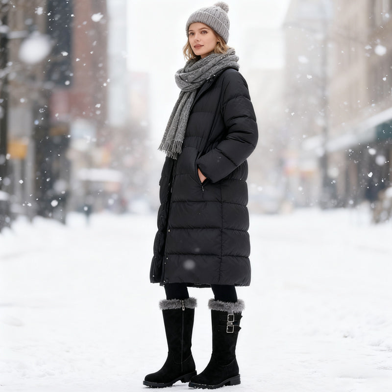 Varma, plädfodrade snöstövlar för kvinnor, halvhöga