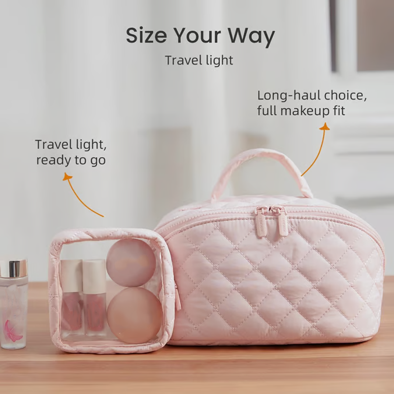 🔥 50 % RABATT! ✨ Sminkväskan med stor kapacitet – avtagbar ficka, elegant quiltat design, perfekt för resor 💄🧳