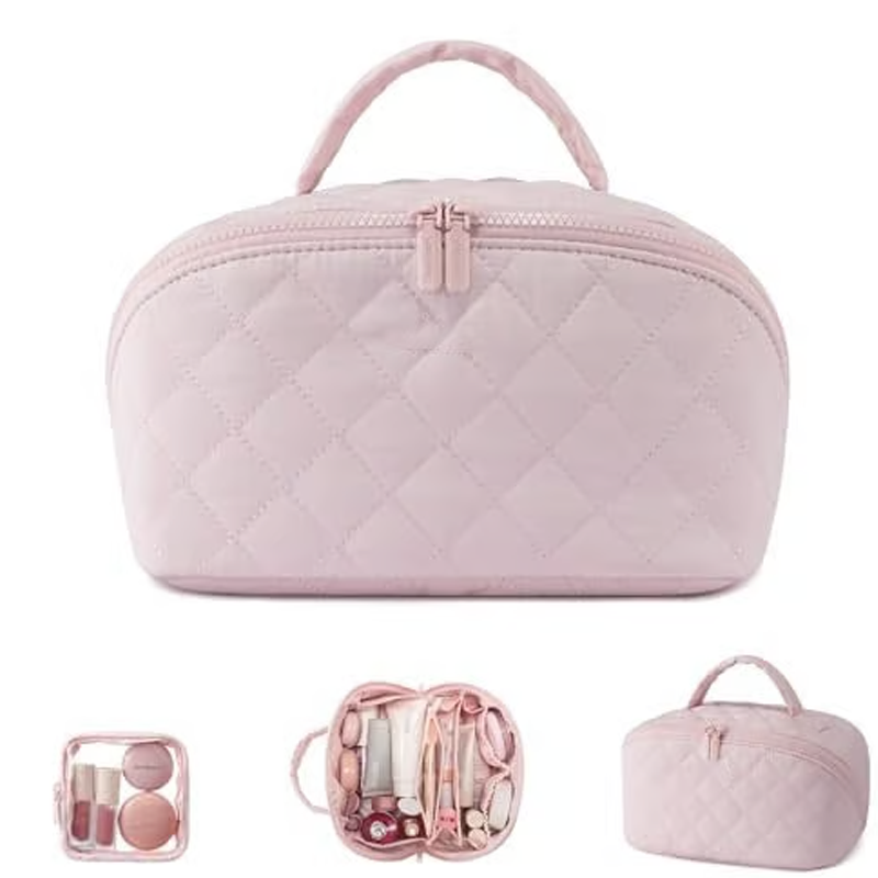 🔥 50 % RABATT! ✨ Sminkväskan med stor kapacitet – avtagbar ficka, elegant quiltat design, perfekt för resor 💄🧳