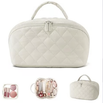 🔥 50 % RABATT! ✨ Sminkväskan med stor kapacitet – avtagbar ficka, elegant quiltat design, perfekt för resor 💄🧳