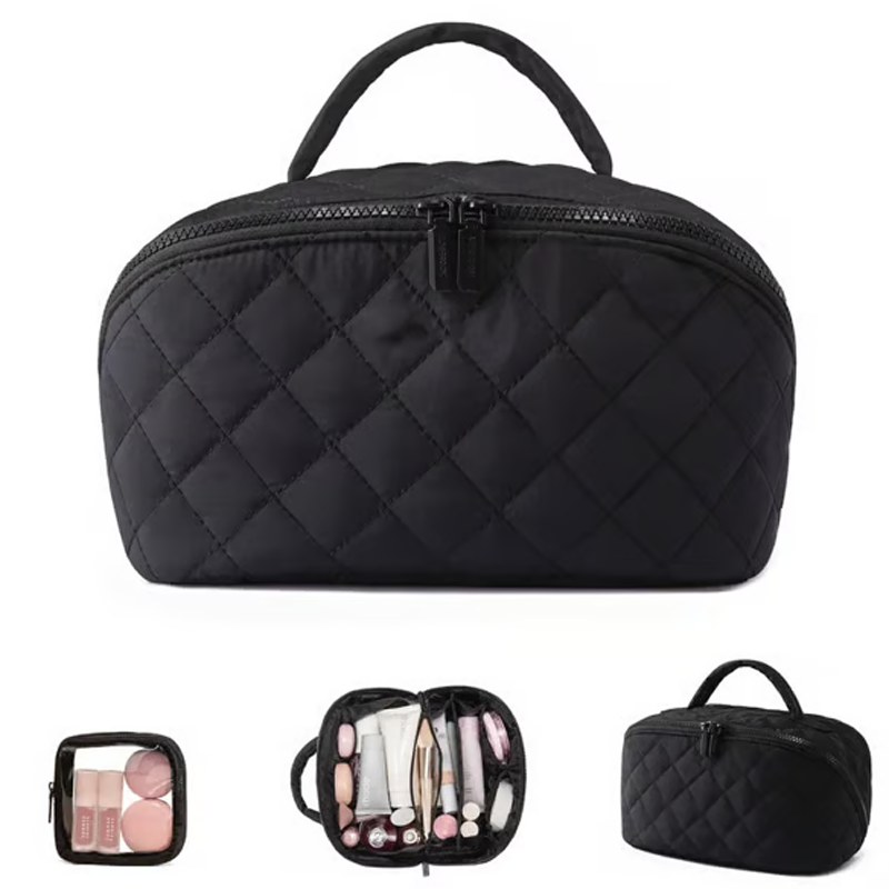 🔥 50 % RABATT! ✨ Sminkväskan med stor kapacitet – avtagbar ficka, elegant quiltat design, perfekt för resor 💄🧳