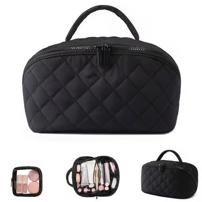 🔥 50 % RABATT! ✨ Sminkväskan med stor kapacitet – avtagbar ficka, elegant quiltat design, perfekt för resor 💄🧳