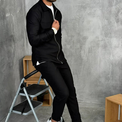 Minimalistisk jacka och byxor för herr, 2-delat set