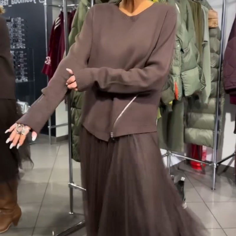 Elegant stickad klänning med tyll i damstorlek