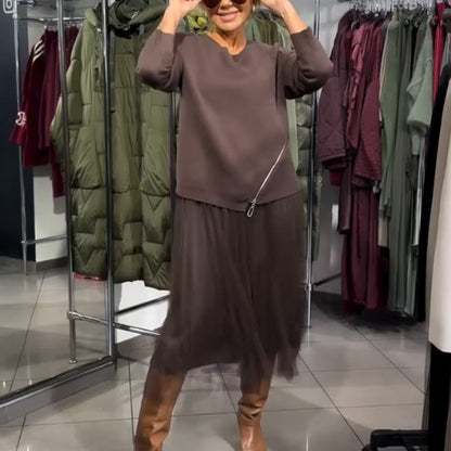 Elegant stickad klänning med tyll i damstorlek