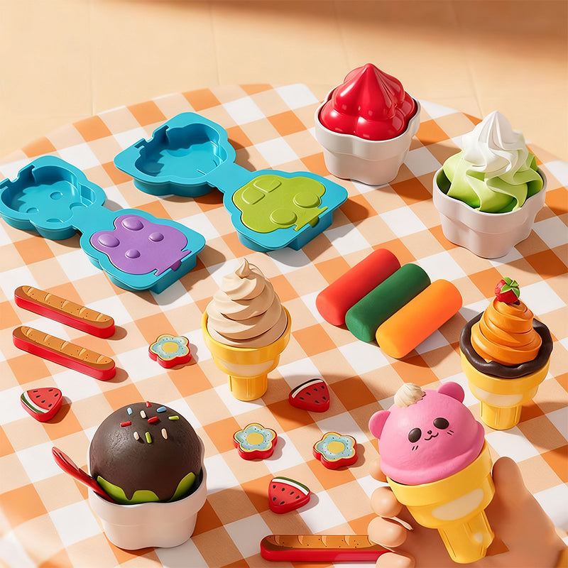 🎄Julrea 50 % rabatt🍦✨【DIY-set med glass-leksaksdeg för barn】✨ - Kreativt leksaksdegsset för barns rollspel och sensoriska färdigheter, perfekt present!🎁