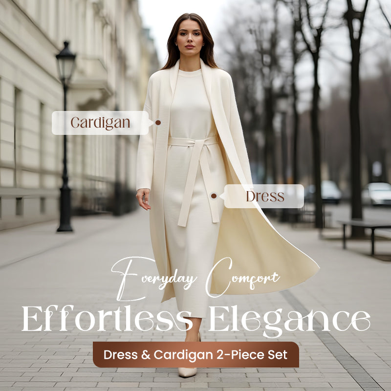 🎀 Festive Elegant 2-Piece Set – Dress + Cardigan, Elegant Details for Holiday Gatherings & Dinners!
