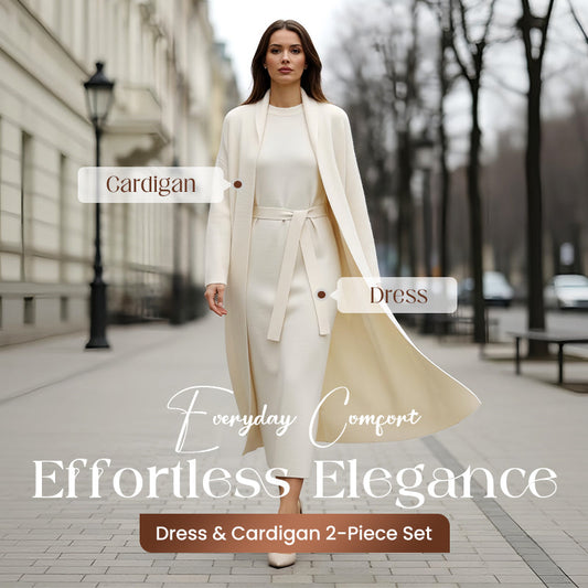 🎀 Festive Elegant 2-Piece Set – Dress + Cardigan, Elegant Details for Holiday Gatherings & Dinners!