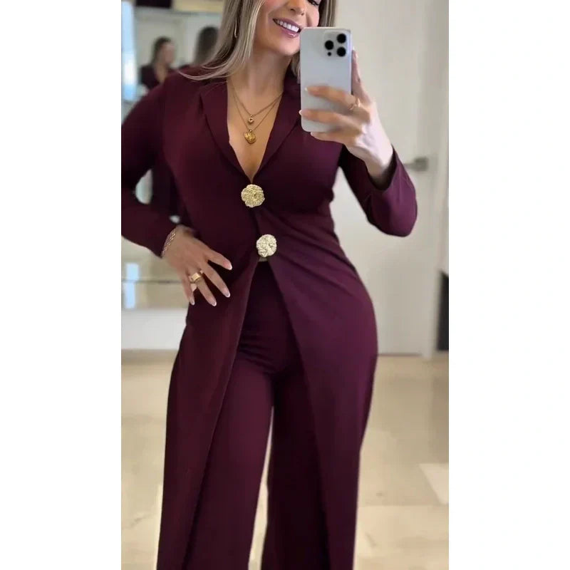 Elegant långärmad jumpsuit med revers för damer