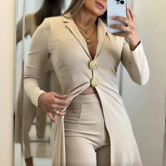 Elegant långärmad jumpsuit med revers för damer