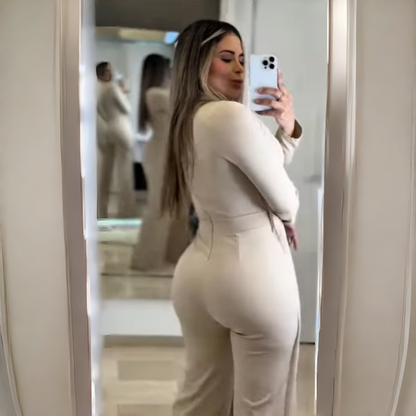 Elegant långärmad jumpsuit med revers för damer