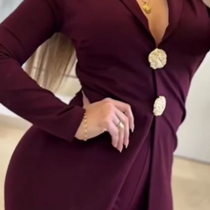 Elegant långärmad jumpsuit med revers för damer