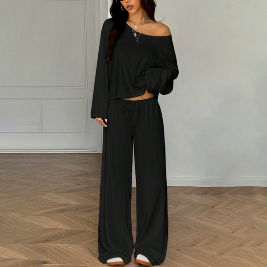 Off-shoulder-top och byxor för damer, 2-delad outfit