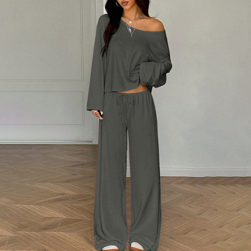 Off-shoulder-top och byxor för damer, 2-delad outfit