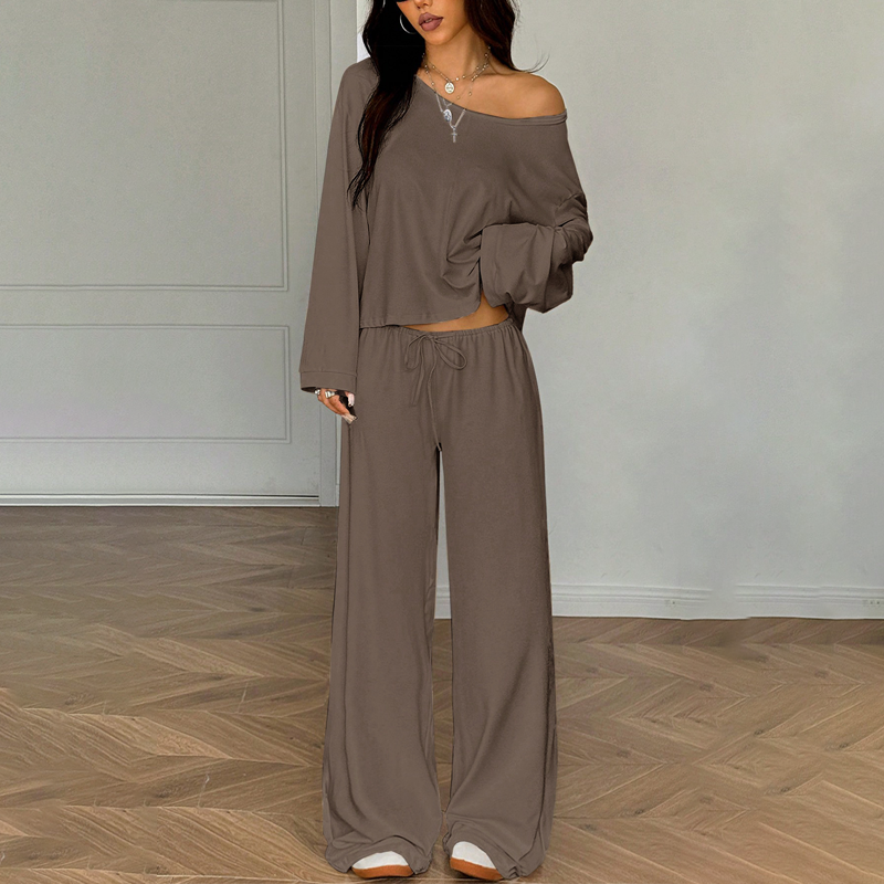 Off-shoulder-top och byxor för damer, 2-delad outfit