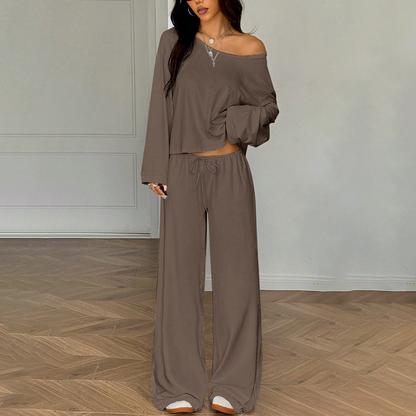 Off-shoulder-top och byxor för damer, 2-delad outfit